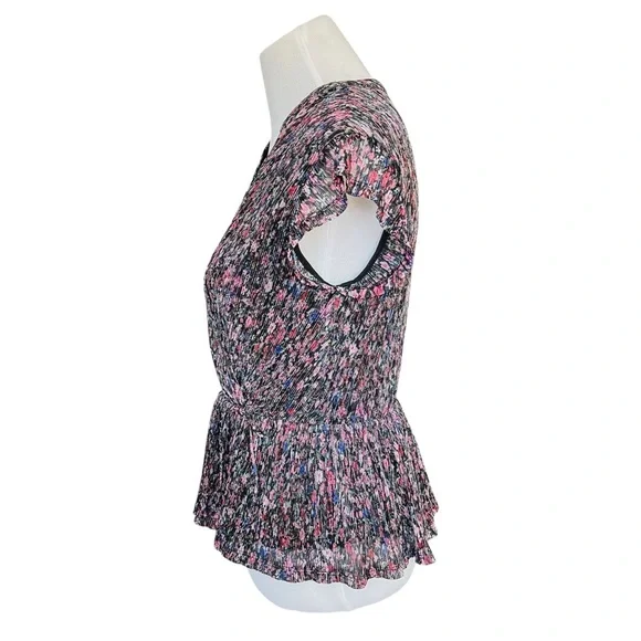 Anthropologie Dionne Metallic Floral Blouse Pleated Wrap Top Multicolor XS - Picture 7 of 9